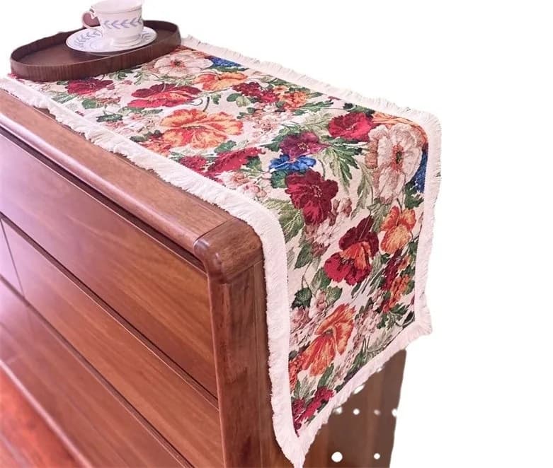 Селска пътека за маса, памучна смес, флорален декор за трапезария